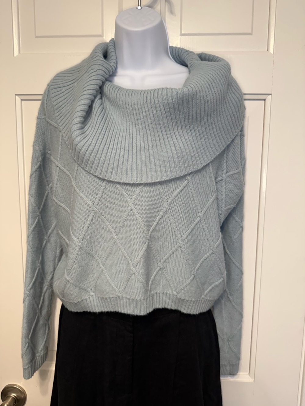 Guess Pale Blue Draped Cowl Cable-Knit Sweater